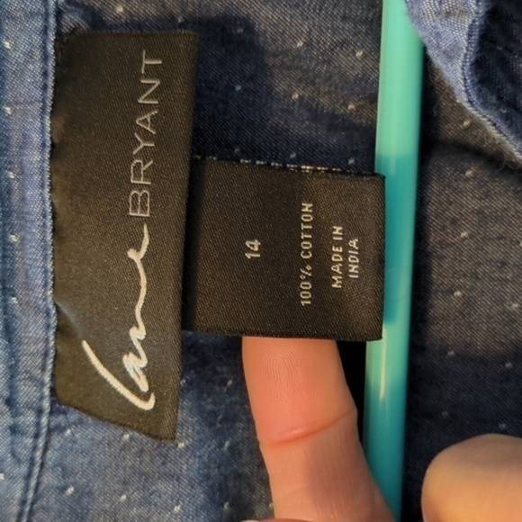 Lame Bryant Chambray Dot Button Down Shirt Roll Tab Sleeves - Picture 2 of 3